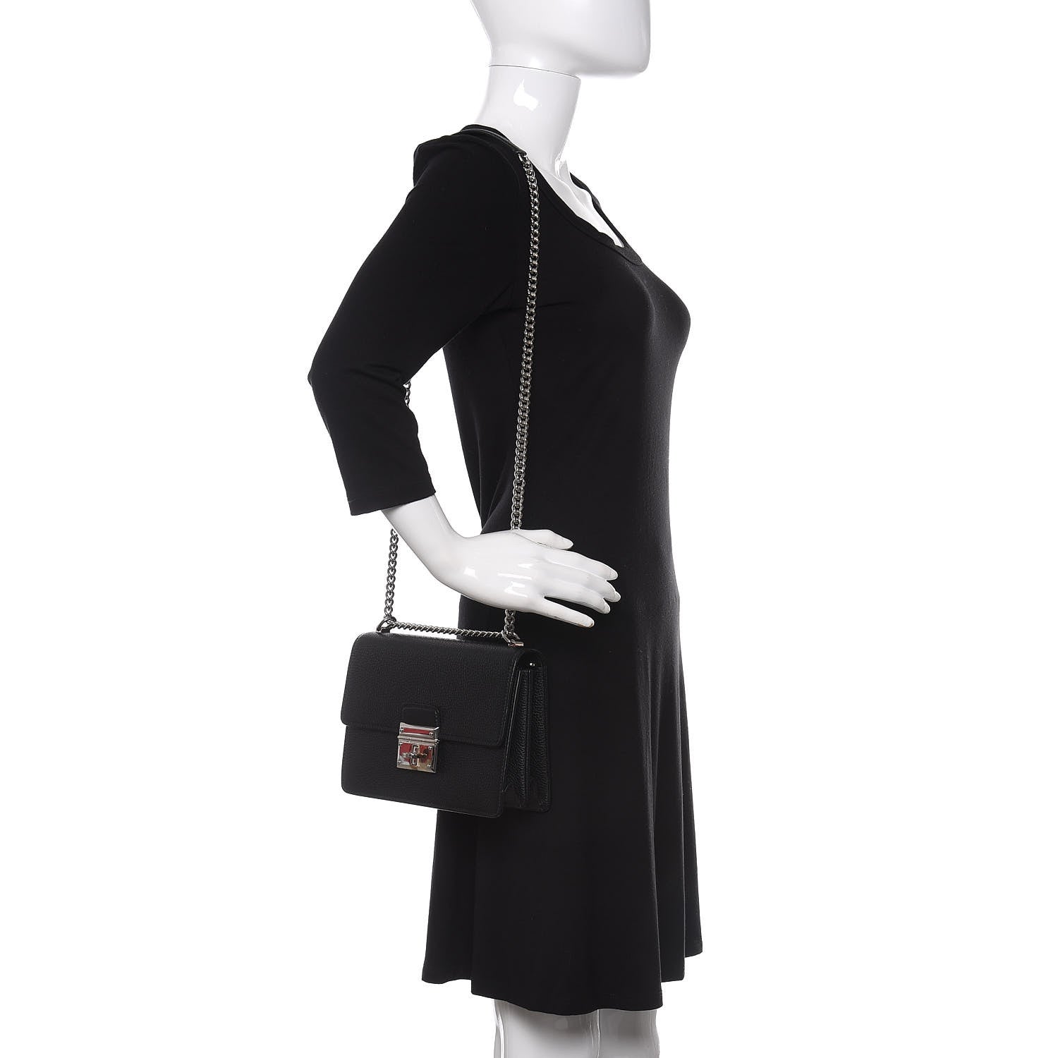 Dolce & Gabbana Grained Calfskin Rosalia Shoulder Bag Black 2 of 9