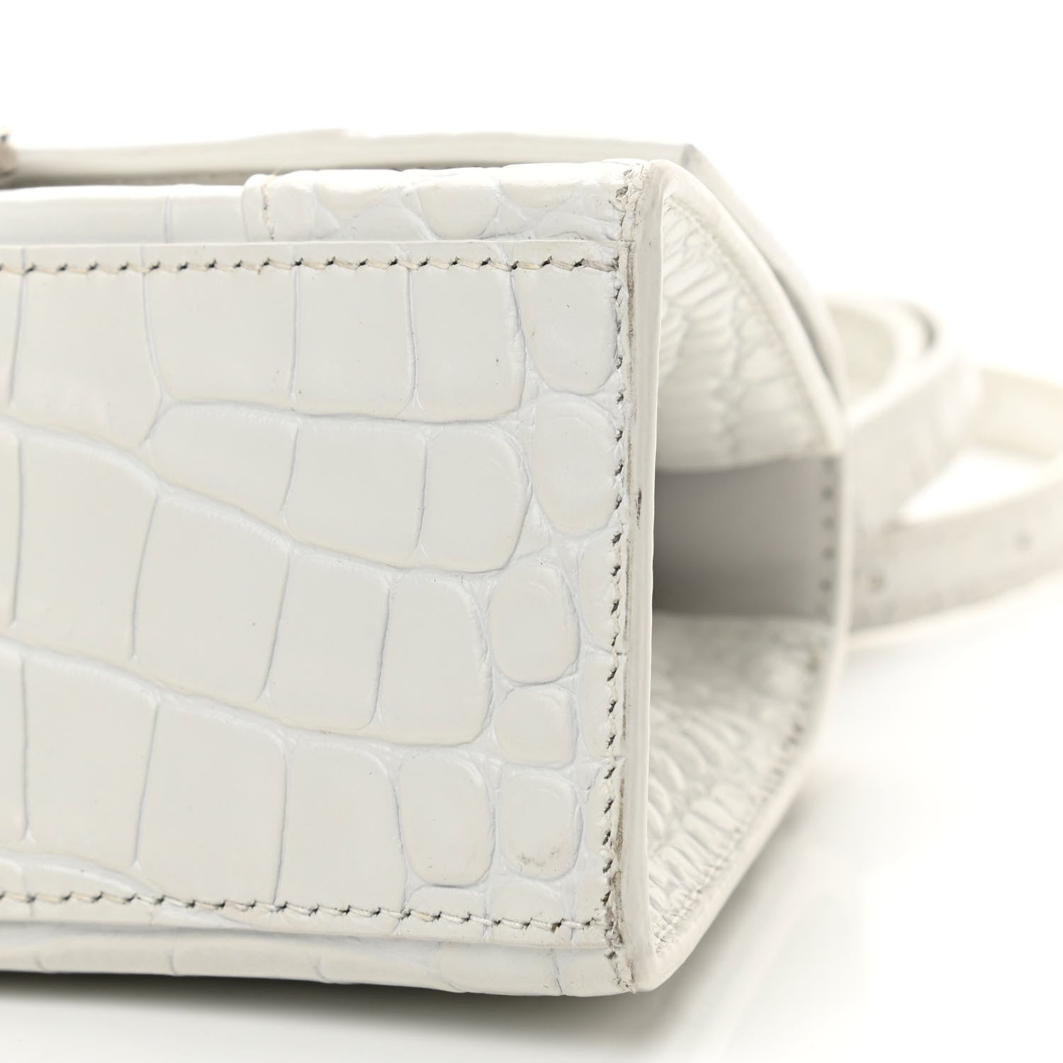 Balenciaga Shiny Calfskin Crocodile Embossed Hourglass Top Handle Bag XS White 10 of 13