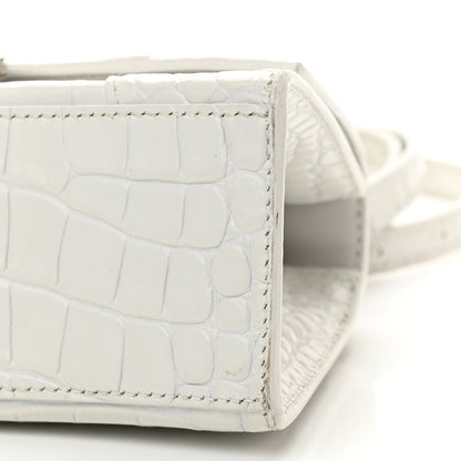 Balenciaga Shiny Calfskin Crocodile Embossed Hourglass Top Handle Bag XS White 10 of 13