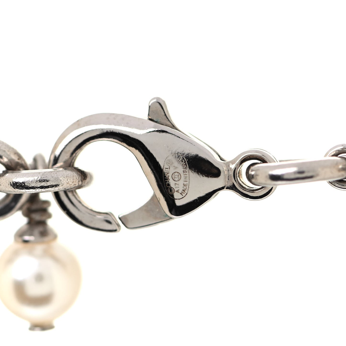 Crystal Pearl CC Long Necklace Silver