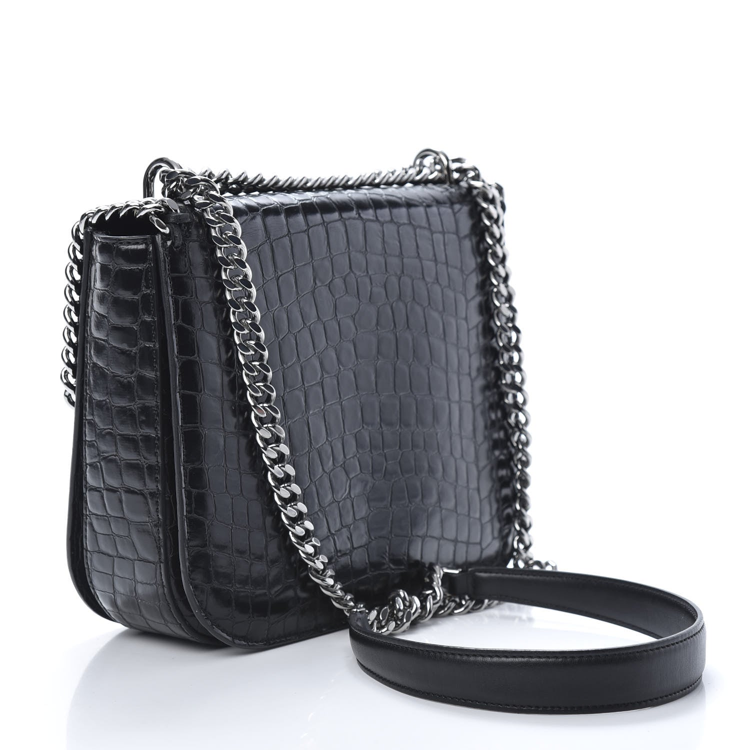 Stella McCartney Embossed Crocodile Effect Medium Falabella Box Shoulder Bag Black 2 of 9