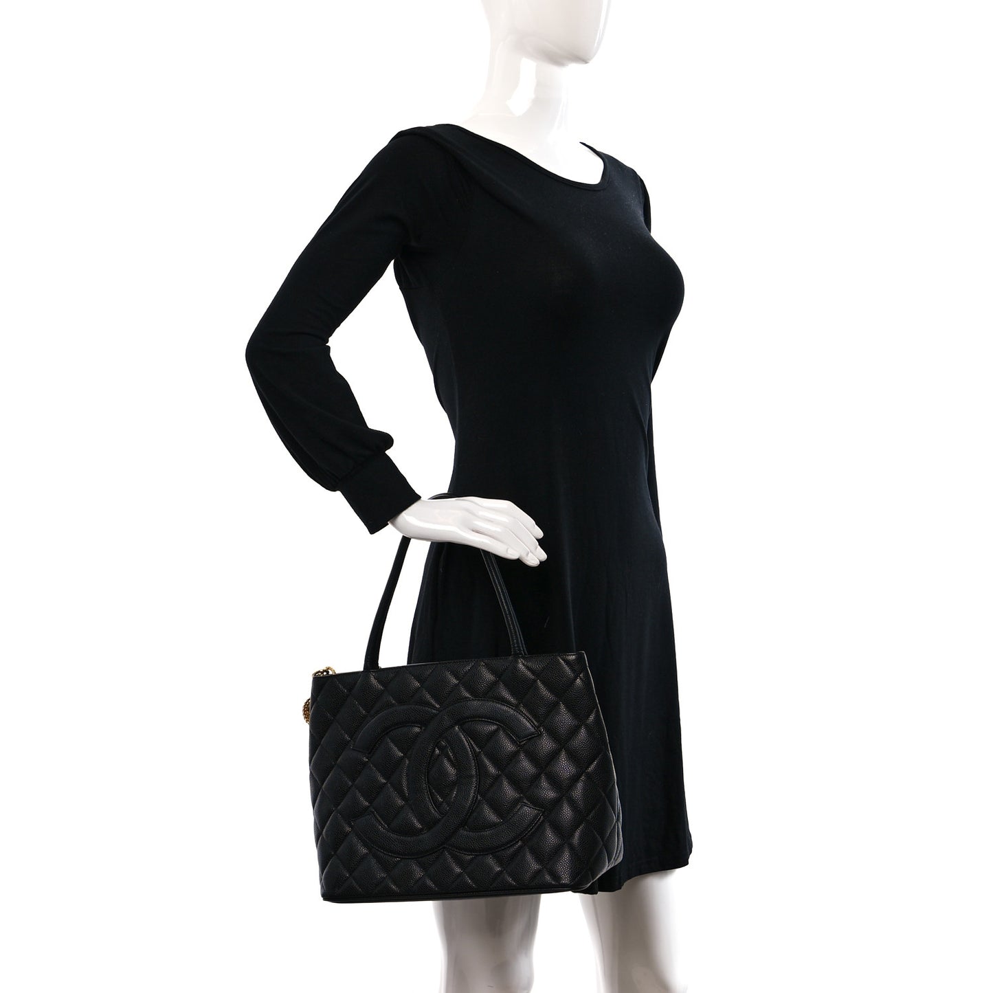Caviar Quilted Medallion Tote Black