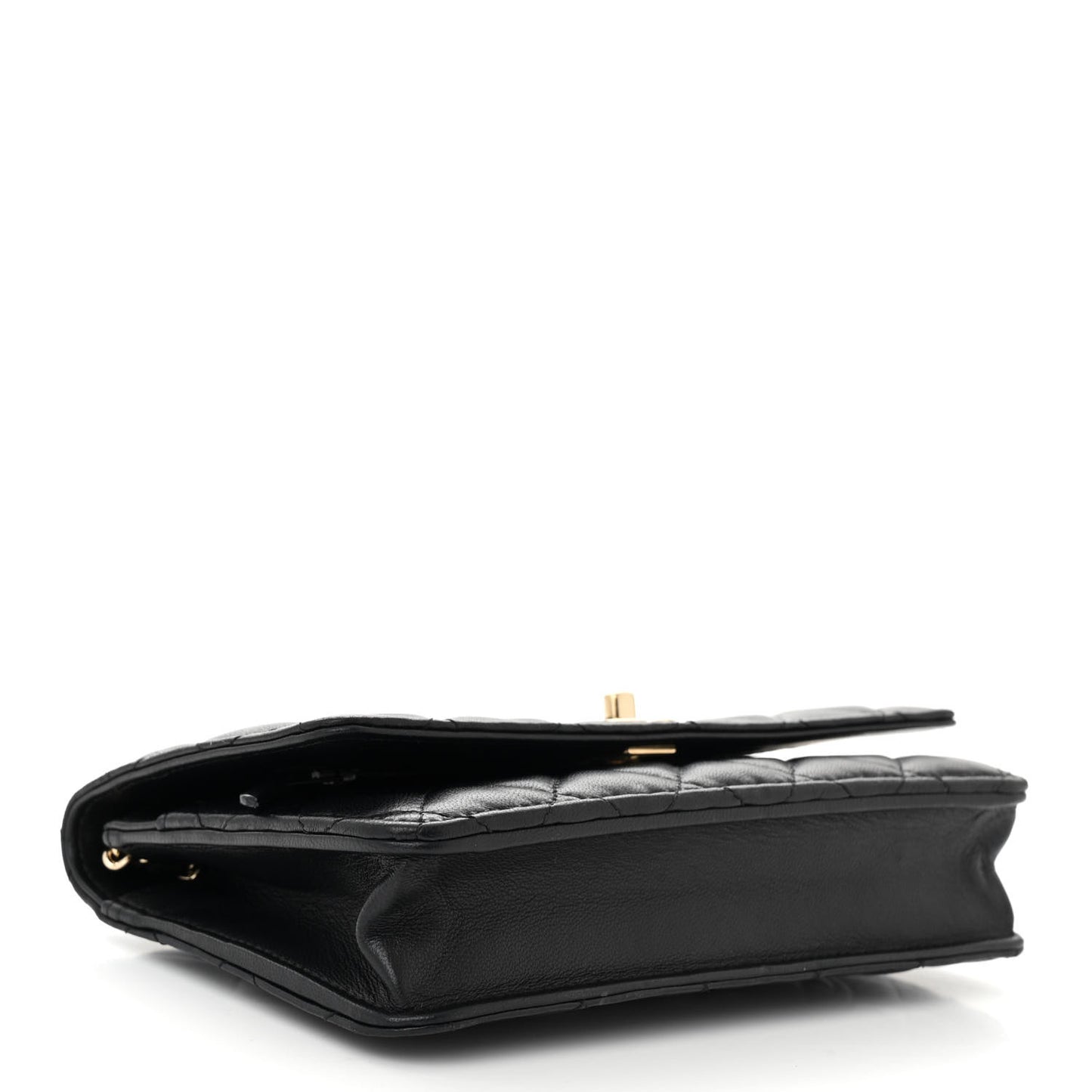 Lambskin Enamel Quilted Pearl Crush Wallet On Chain WOC Black