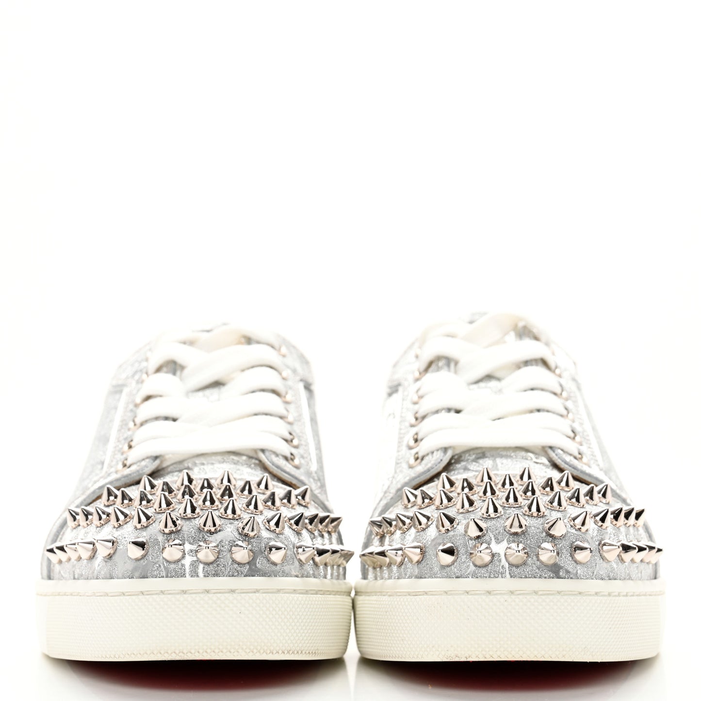 Glitter Metallic Calfskin Spikes Vieira 2 Flat Sneakers 37.5 Silver