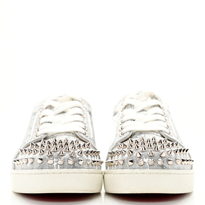 Christian Louboutin Glitter Metallic Calfskin Spikes Vieira 2 Flat Sneakers 37.5 Silver 2 of 13