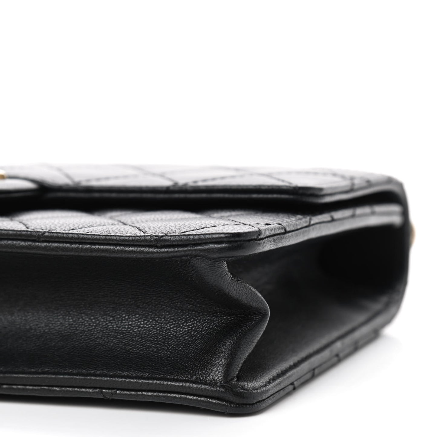 Goatskin Quilted Small Chic Pearls Flap Black