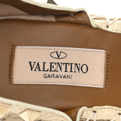 Valentino Garavani Grained Calfskin Rockstud Ankle Strap Espadrille Wedge Sandals 38 Light Ivory 7 of 8