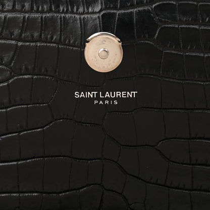 Saint Laurent Calfskin Crocodile Embossed Medium Classic Monogram Kate Tassel Satchel Black 6 of 9