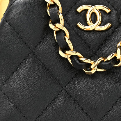 Chanel Lambskin Quilted Trio Kiss Lock Clutch With Chain Black 10 of 13