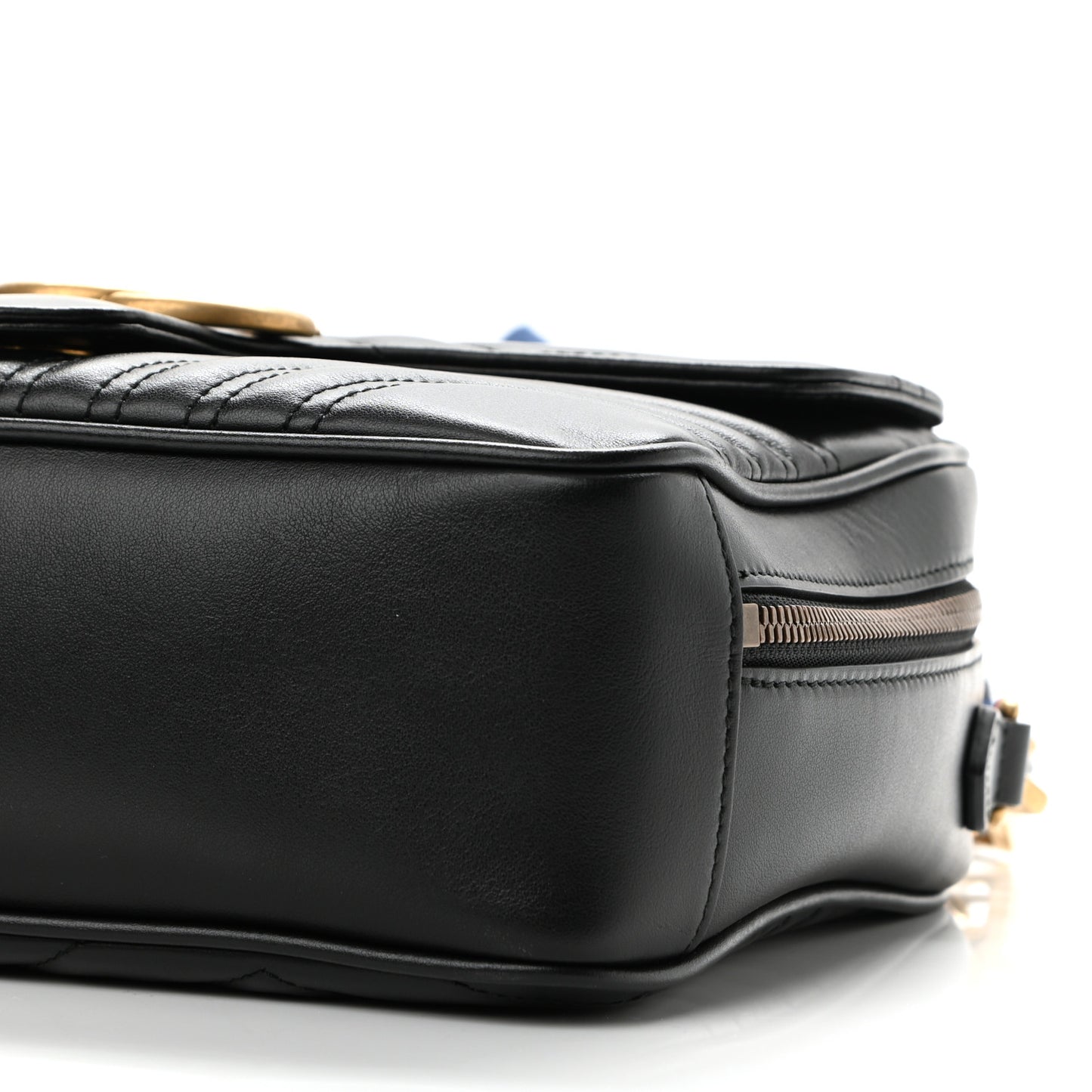 Calfskin Matelasse Sylvie Web Small GG Marmont Top Handle Shoulder Bag Black