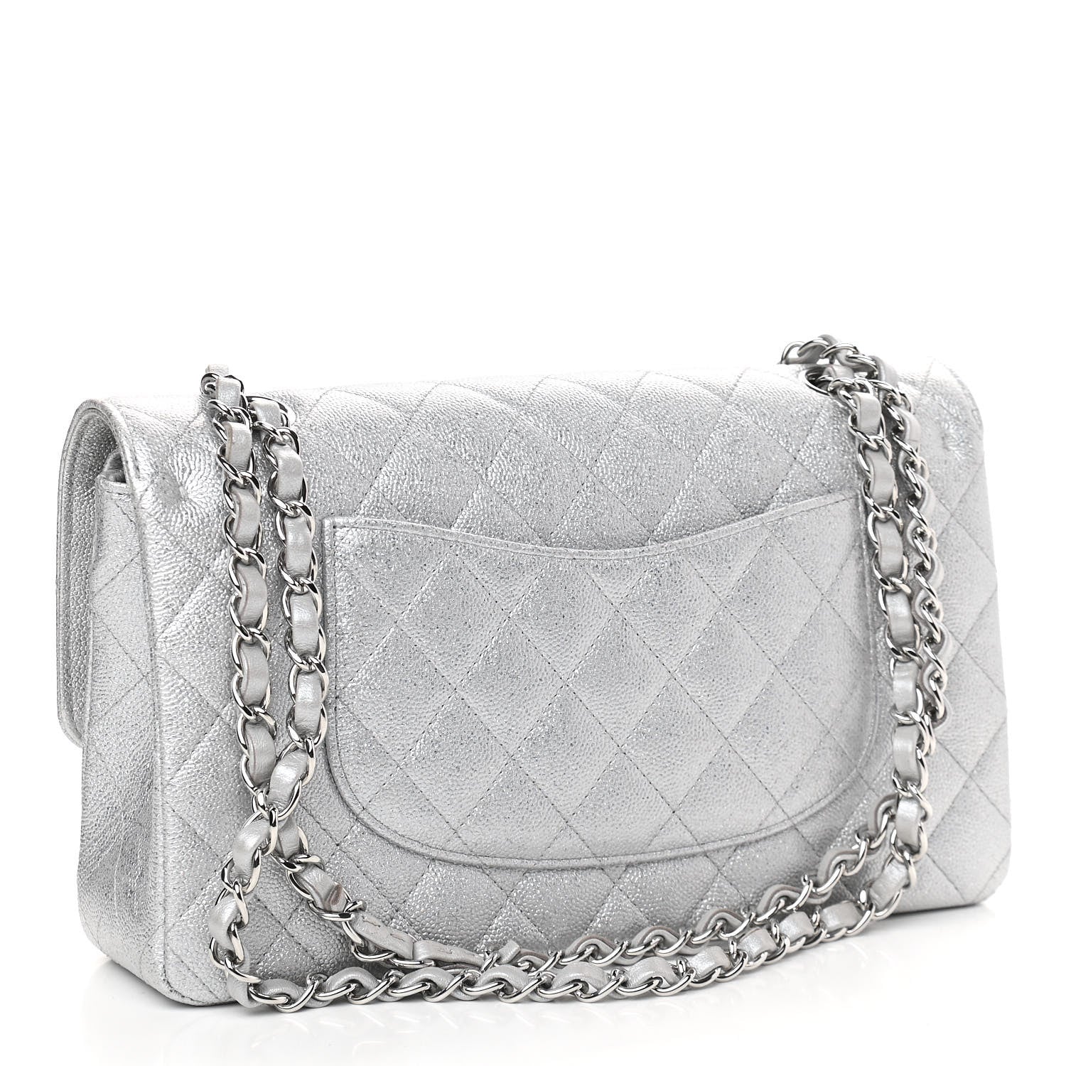Chanel Glittered Metallic Caviar Quilted Medium Double Flap Silver 3 of 9
