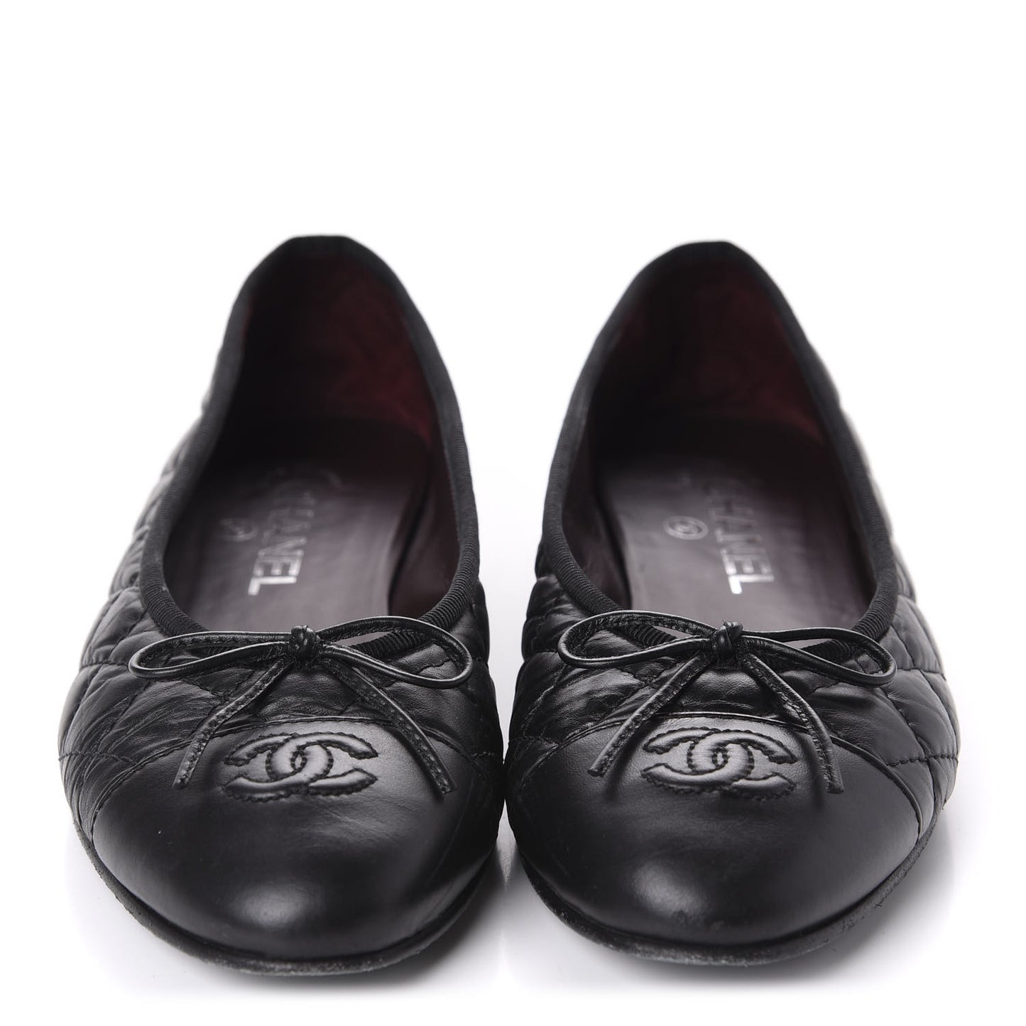 Aged Calfskin Quilted CC Cap Toe Ballerina Flats 39 Black