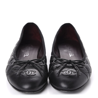 Chanel Aged Calfskin Quilted CC Cap Toe Ballerina Flats 39 Black 2 of 11