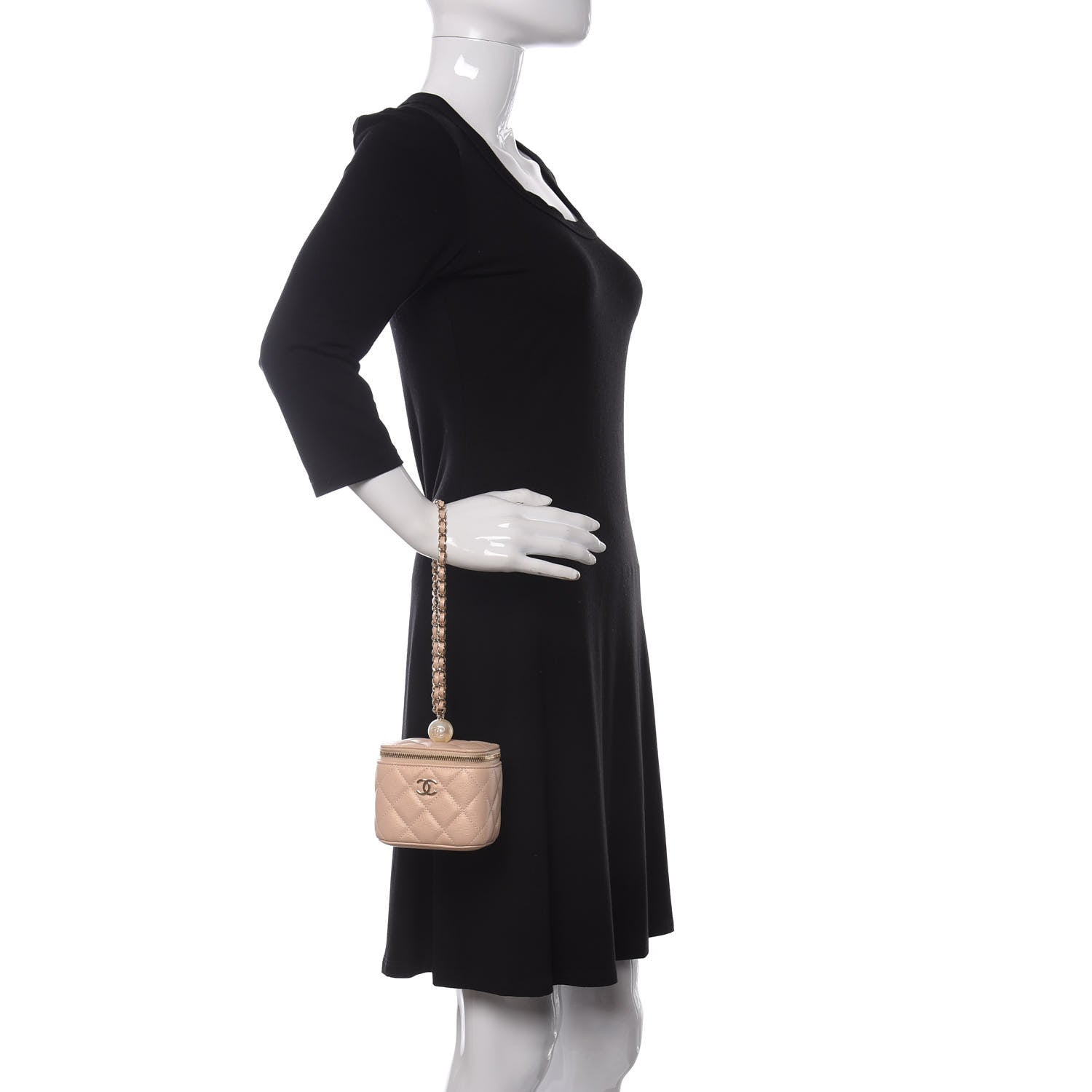 Chanel Iridescent Caviar Quilted Mini Pearl On Top Vanity Case With Chain Beige 2 of 11