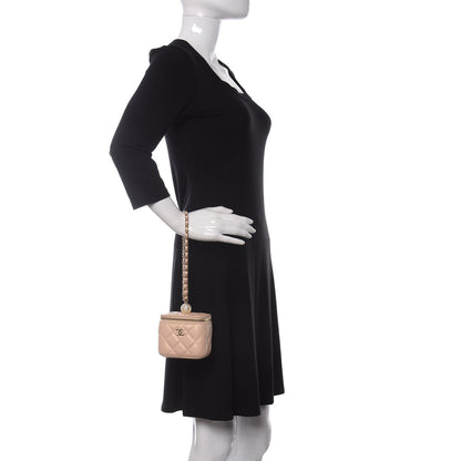 Chanel Iridescent Caviar Quilted Mini Pearl On Top Vanity Case With Chain Beige 2 of 11