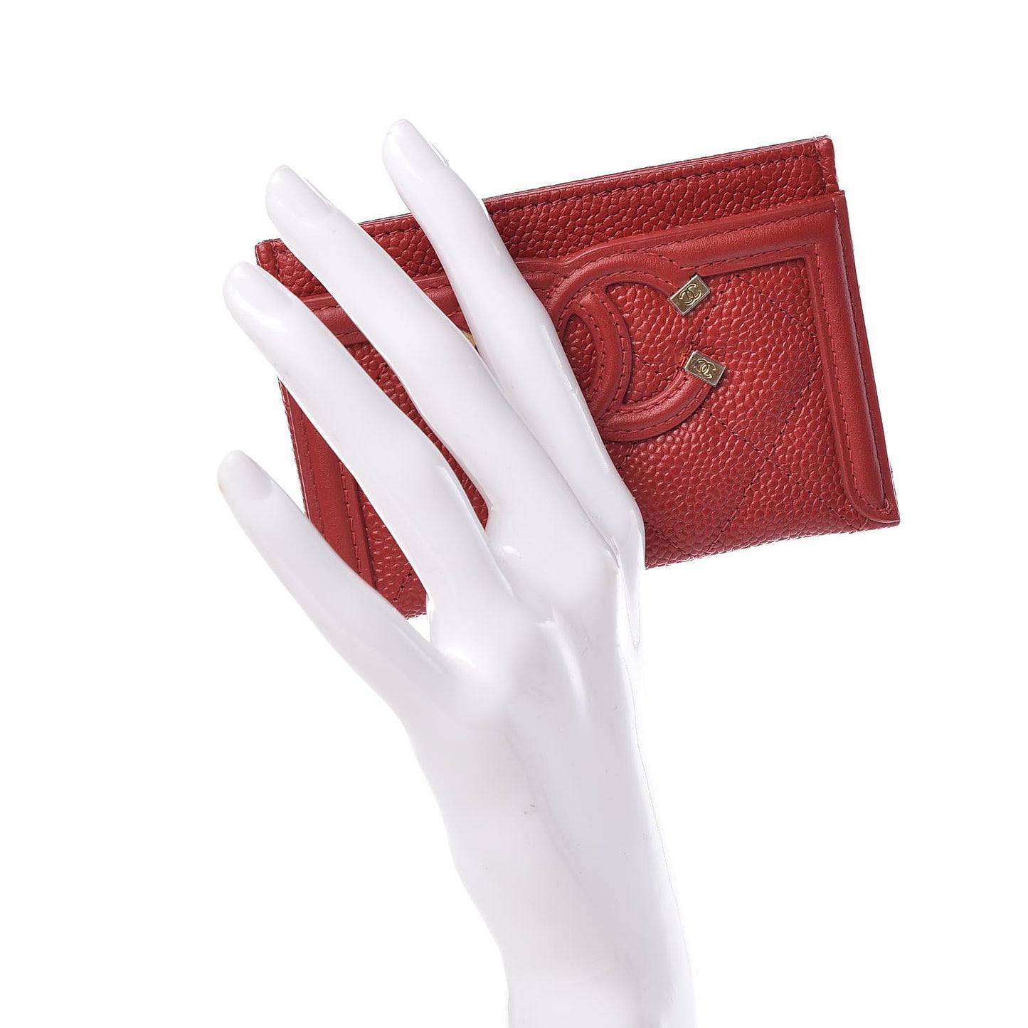 Caviar Quilted Filigree Card Holder Dark Red