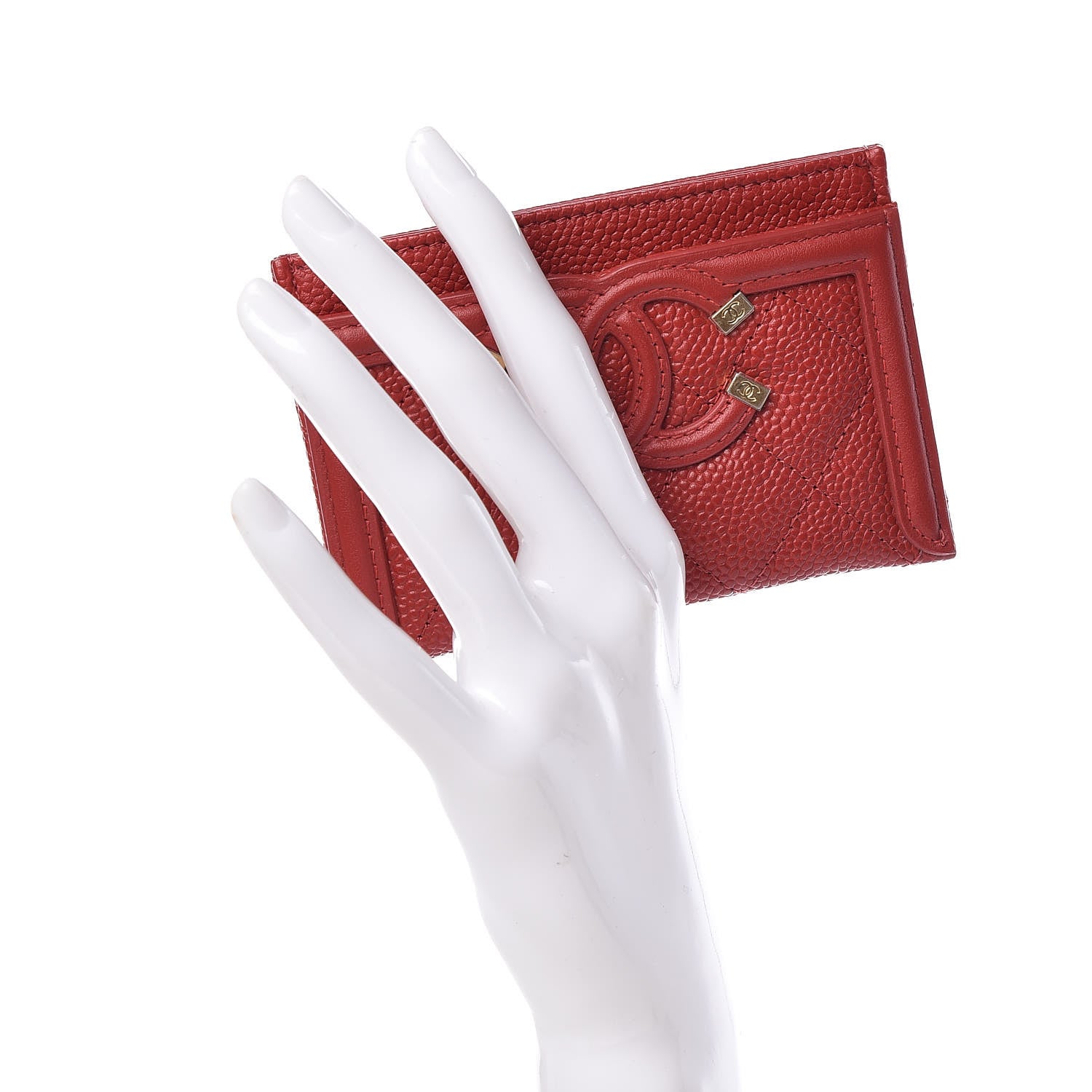Chanel Caviar Quilted Filigree Card Holder Dark Red 2 of 9