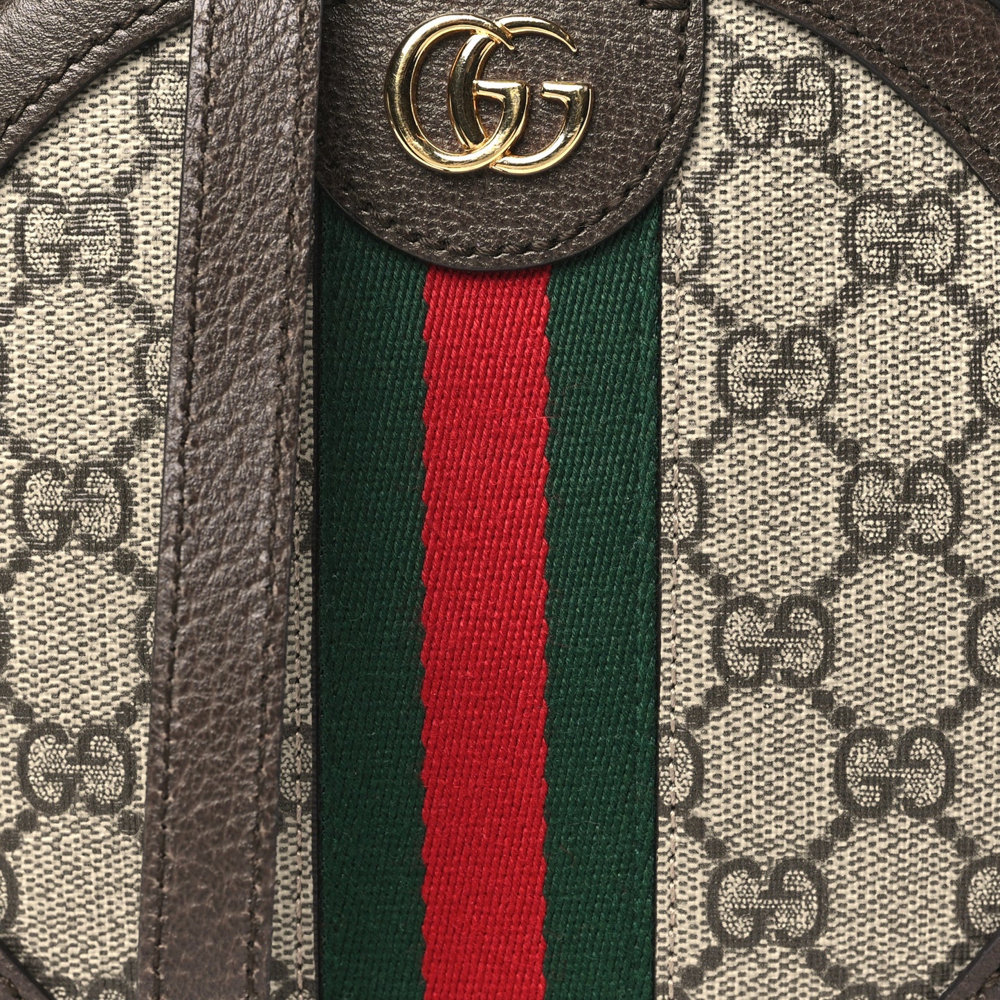 GG Supreme Monogram Web Mini Ophidia Round Shoulder Bag Brown