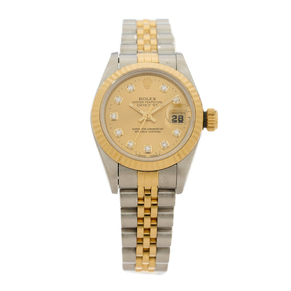 Rolex Stainless Steel 18K Yellow Gold Diamond 26mm Oyster Perpetual Datejust Watch Champagne 69173 1 of 5