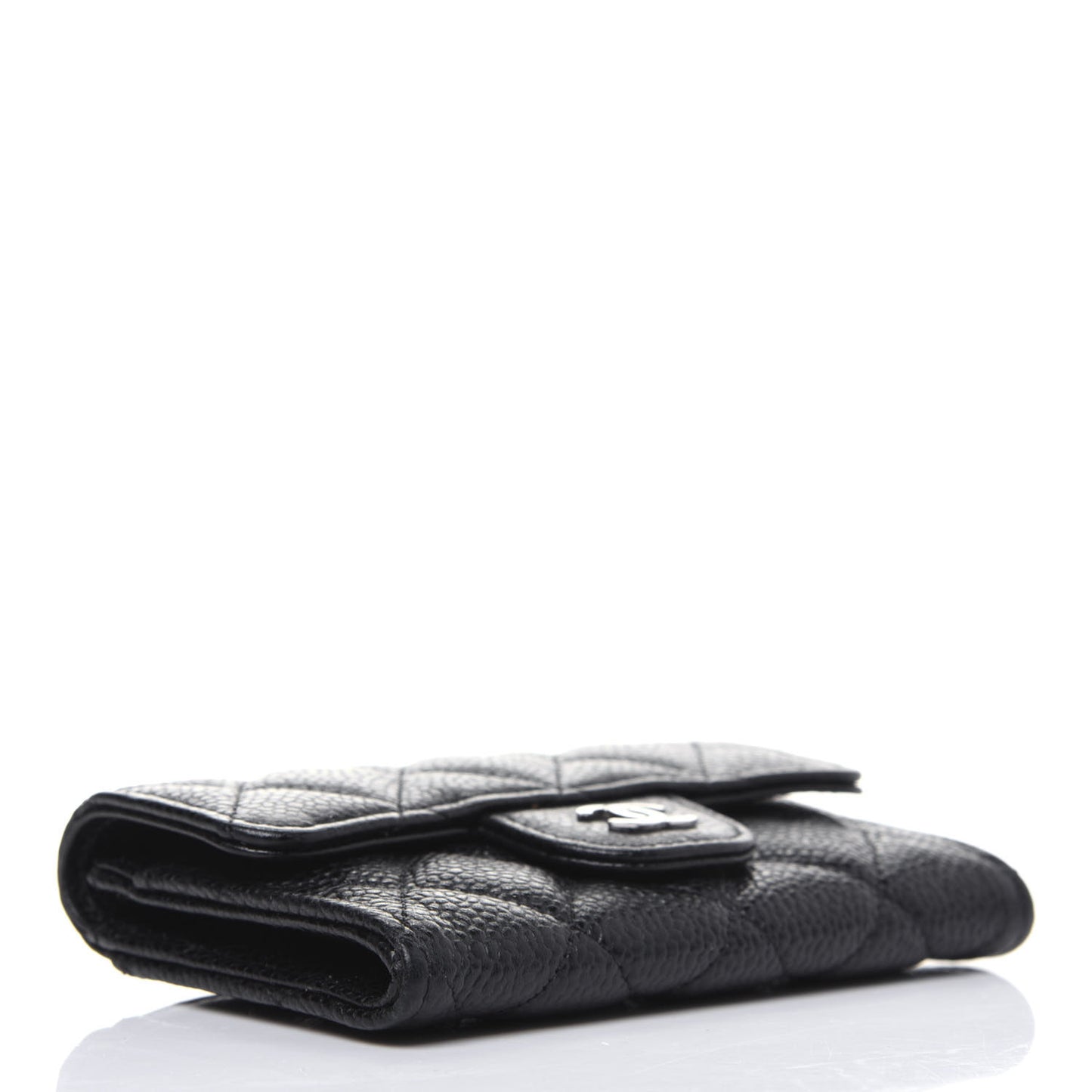 Caviar Quilted Flap Card Holder Wallet Black