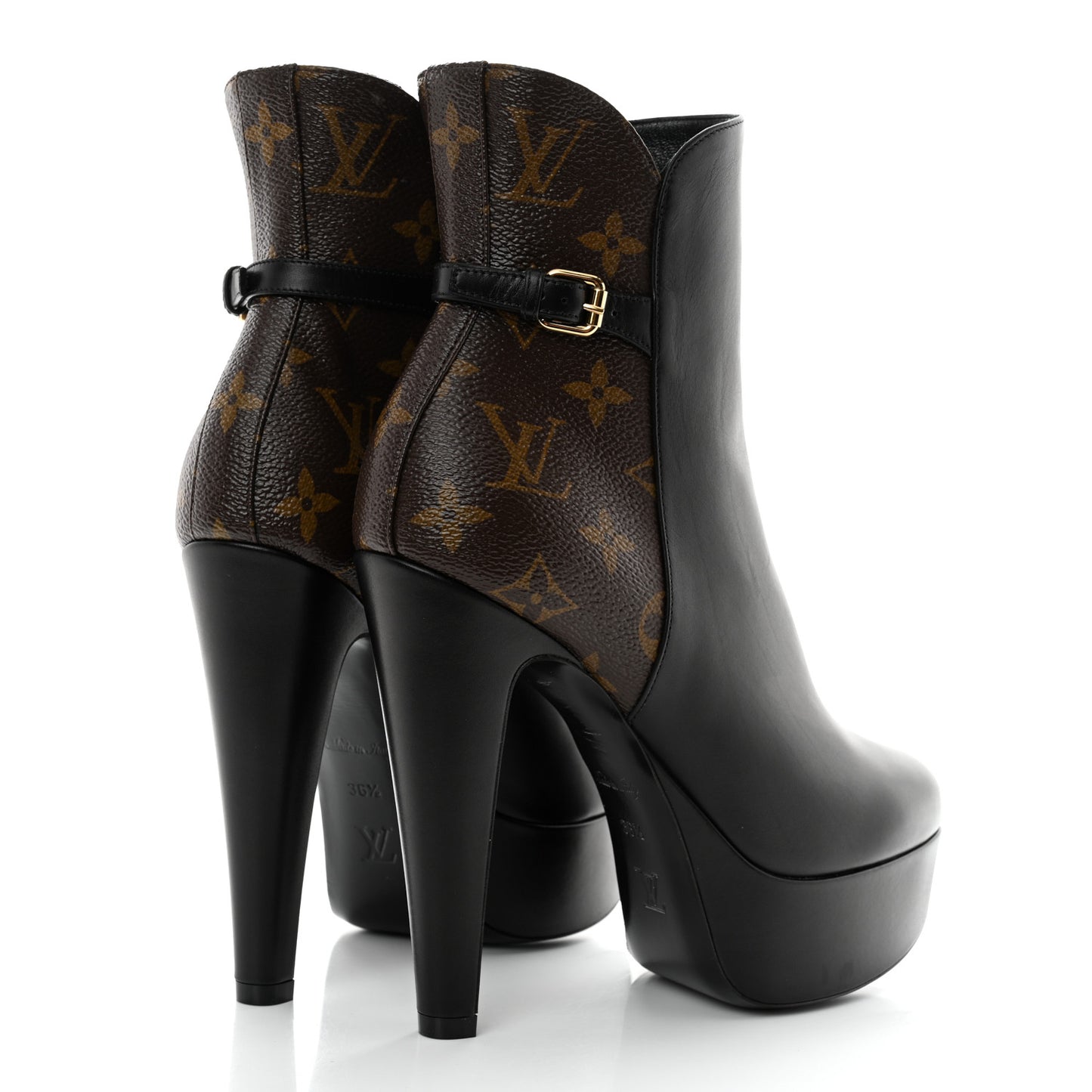 Calfskin Monogram Afterglow Platform Ankle Boots 36.5 Black