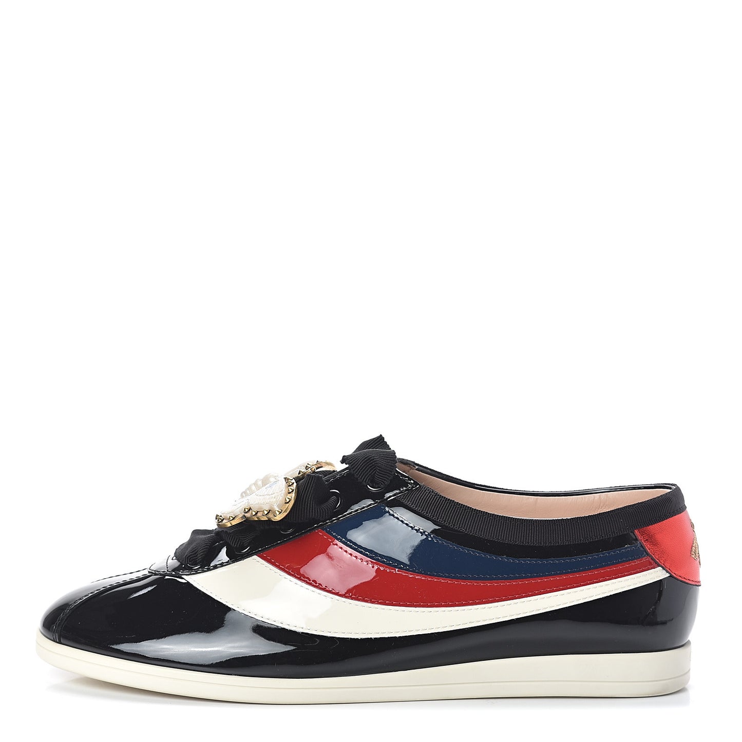 Patent Calfskin Crystal Womens Web Falacer Sneakers 38 Black
