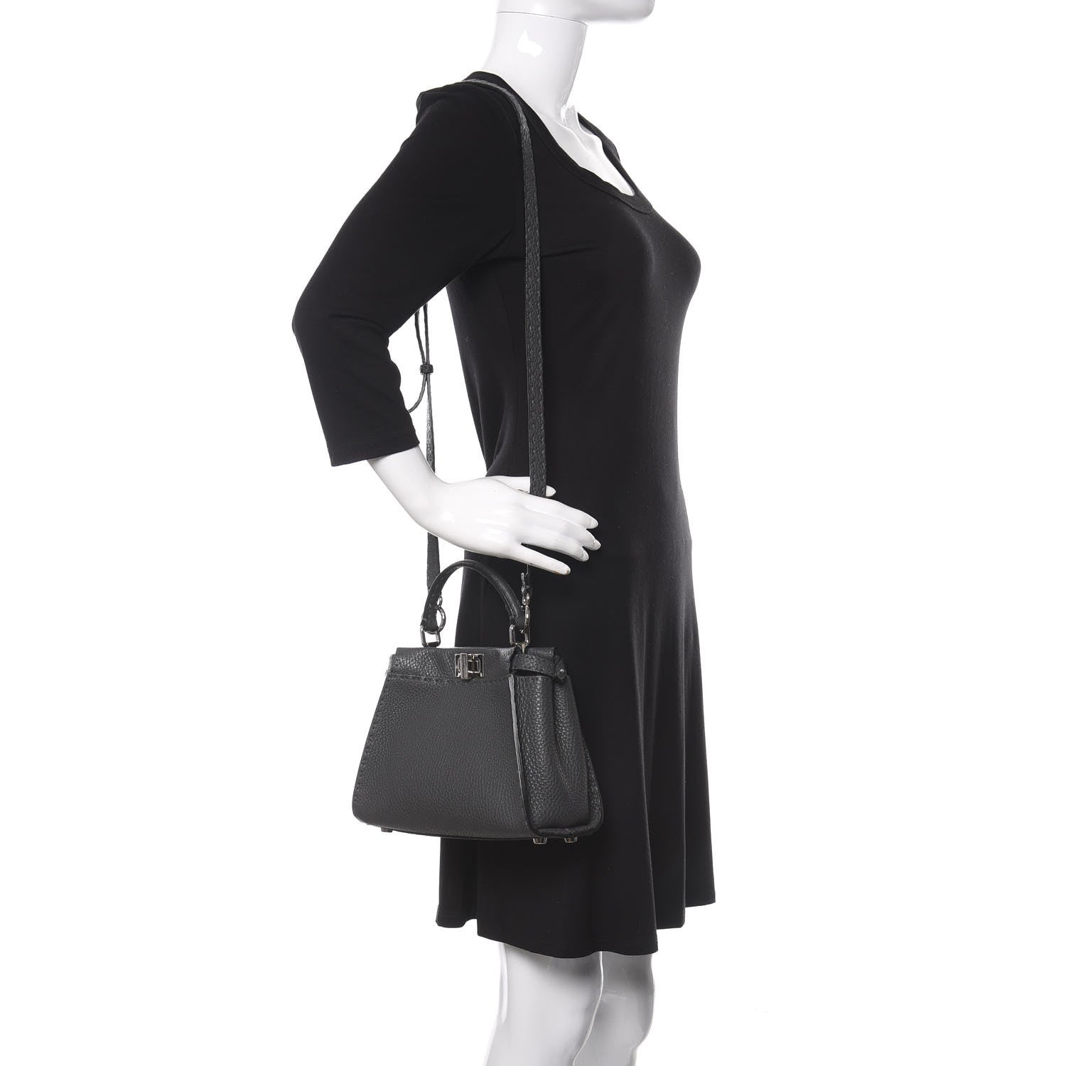 Fendi Cuoio Romano Selleria Bi-Color Mini Peekaboo Iconic Satchel Asfalto Latte 2 of 10