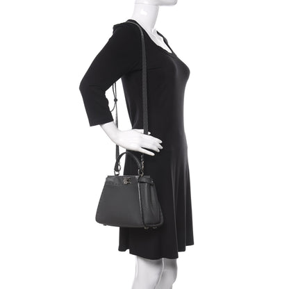 Fendi Cuoio Romano Selleria Bi-Color Mini Peekaboo Iconic Satchel Asfalto Latte 2 of 10