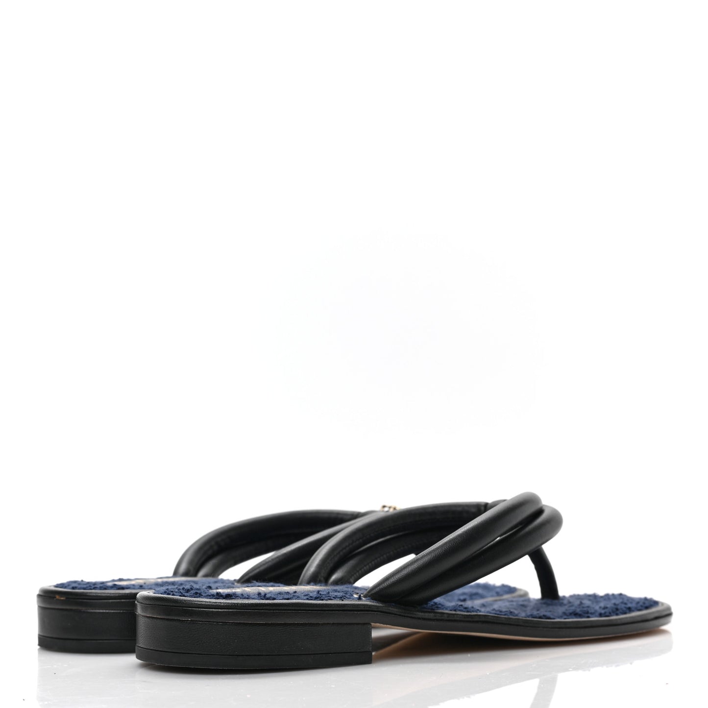 Lambskin Fabric CC Thong Sandals 40.5 Black Dark Navy