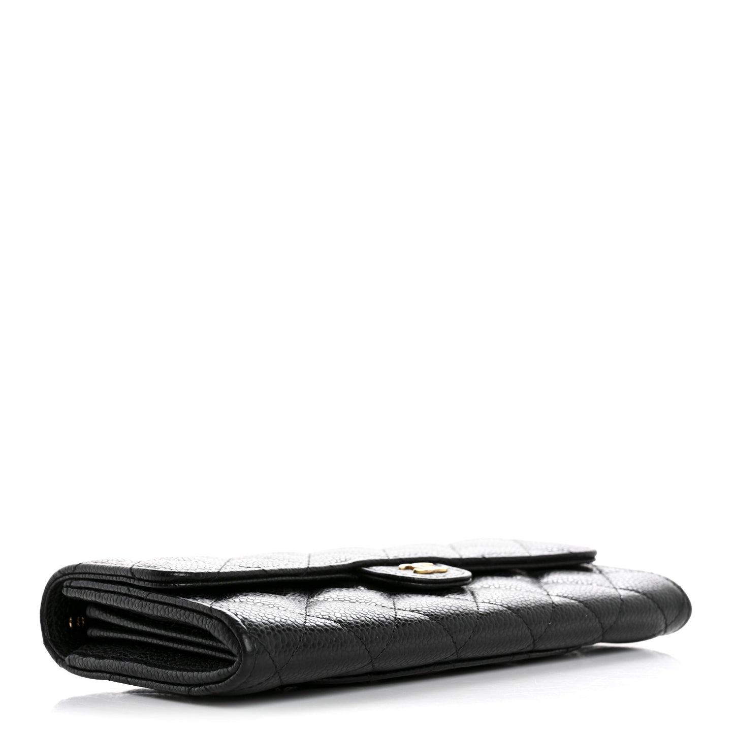 Caviar Quilted Large Gusset Flap Wallet Black