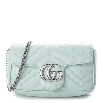 Gucci Calfskin Matelasse Super Mini GG Marmont Shoulder Bag Water Green 1 of 11