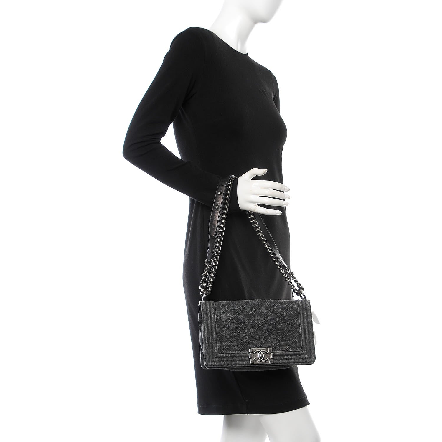 Chanel Denim Quilted Medium Boy Flap Black 3 of 8