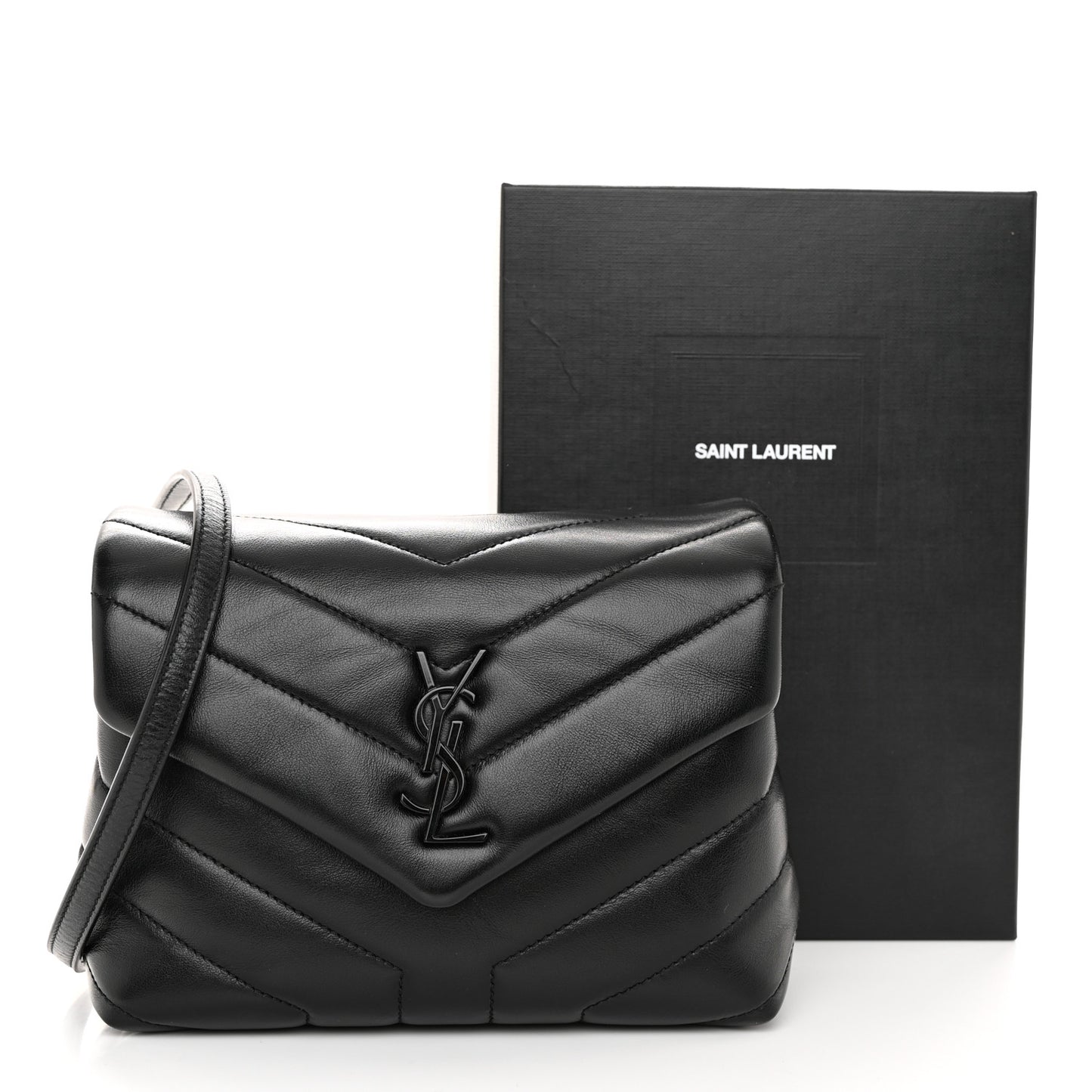 Calfskin Y Quilted Monogram Monochrome Toy Loulou Crossbody Bag Black