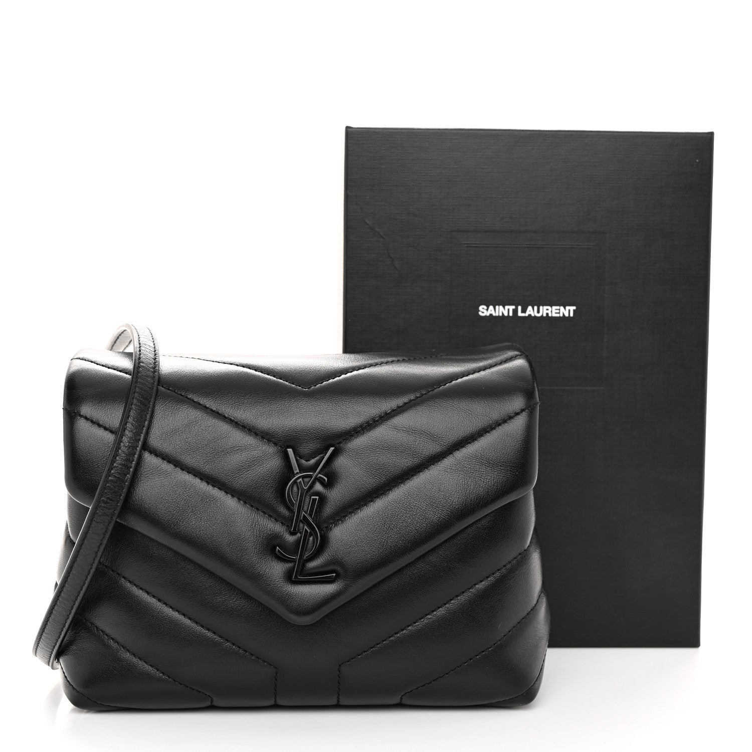 Saint Laurent Calfskin Y Quilted Monogram Monochrome Toy Loulou Crossbody Bag Black 11 of 11