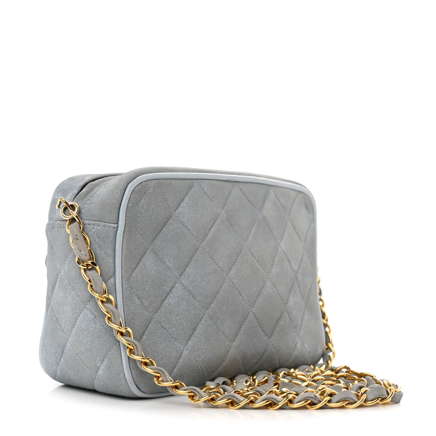 Chanel Suede Quilted CC Tassel Camera Case Light Blue 3 of 12