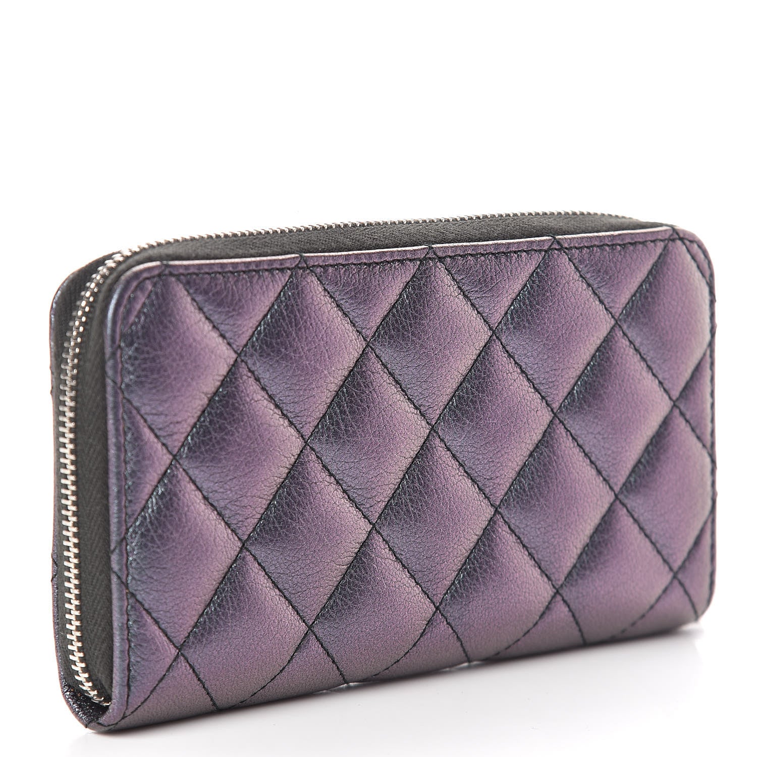 Chanel Iridescent Goatskin Quilted Small Zip Around Wallet Purple 3 of 9
