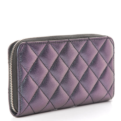 Chanel Iridescent Goatskin Quilted Small Zip Around Wallet Purple 3 of 9