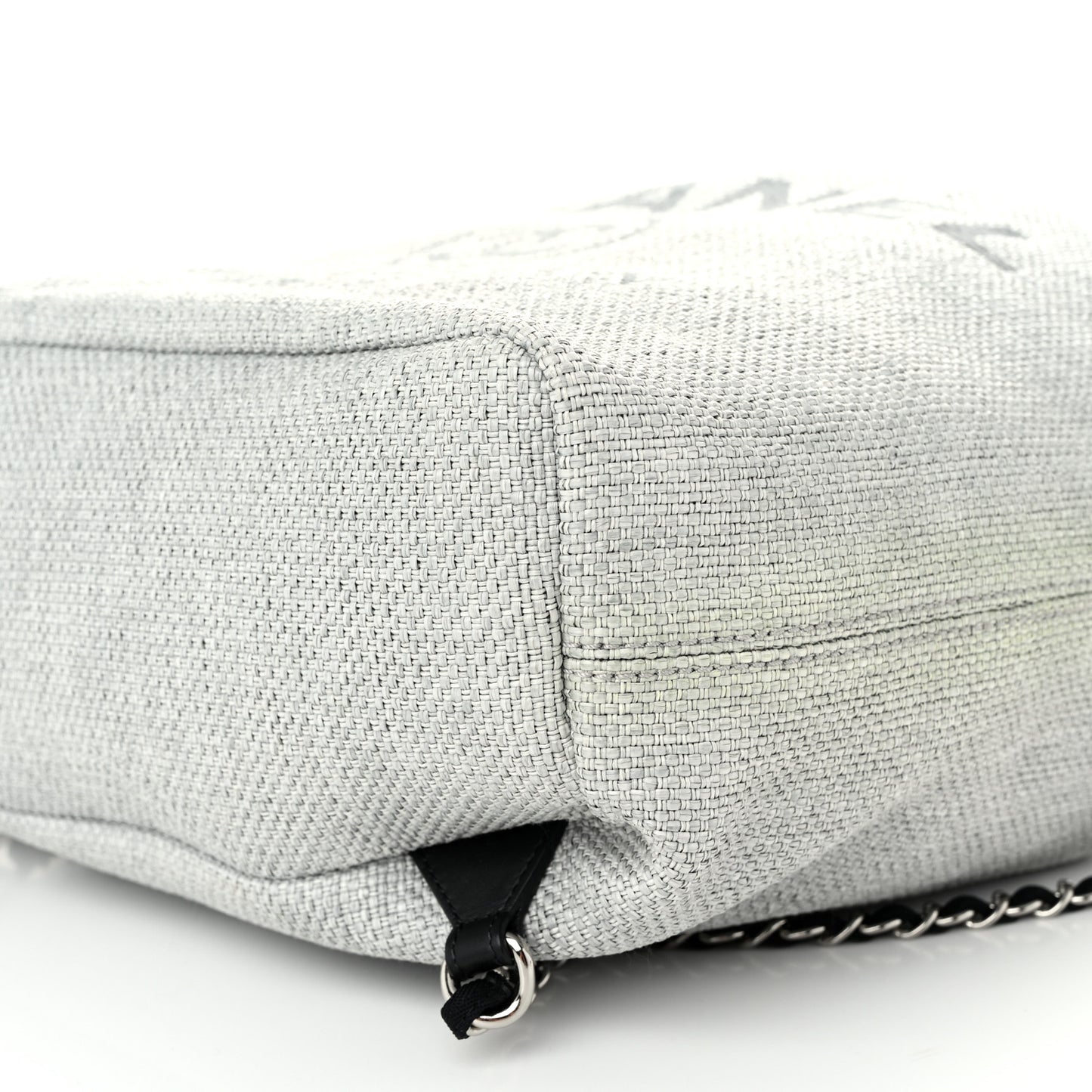 Woven Straw Raffia Large Deauville Backpack Grey Black