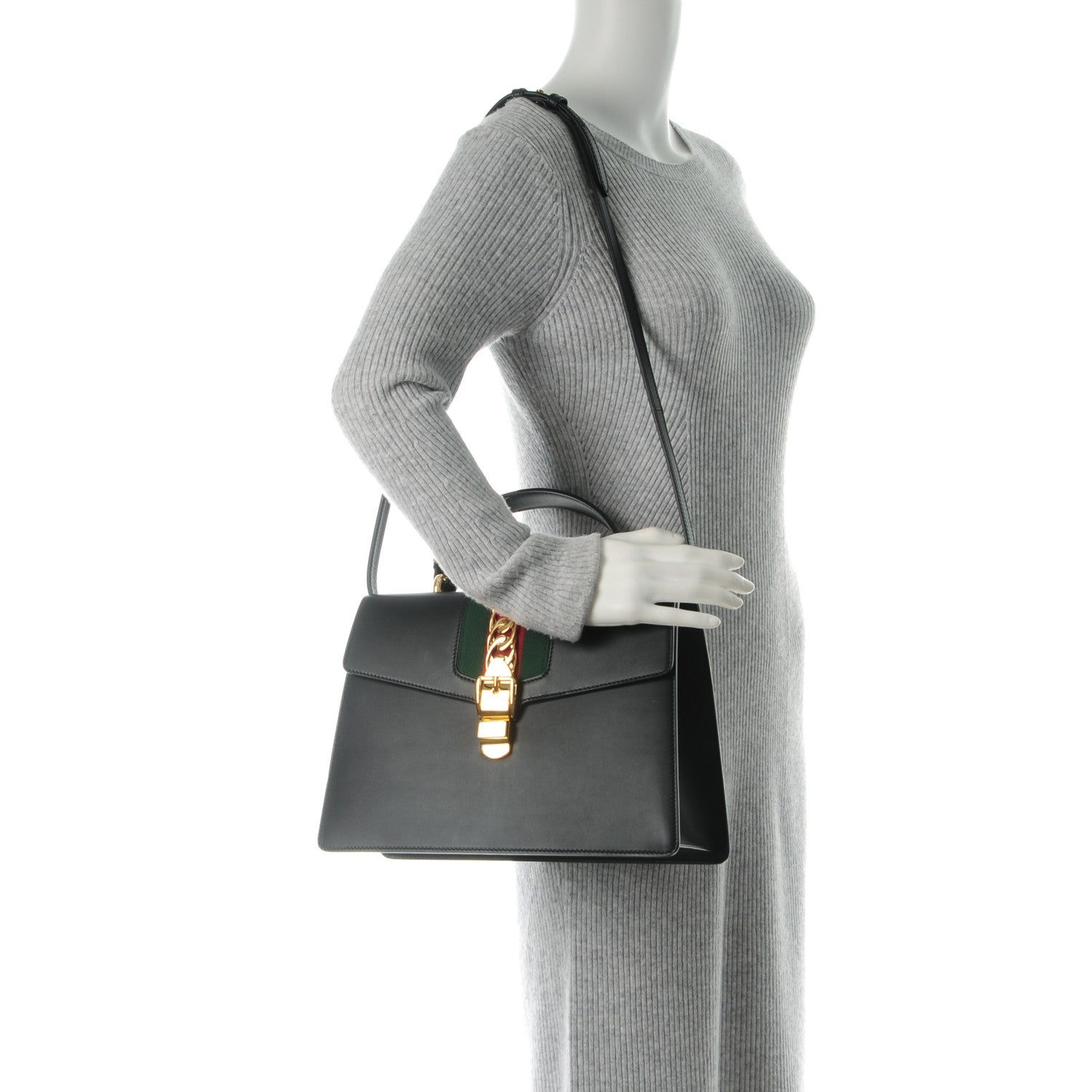 Gucci Calfskin Medium Sylvie Top Handle Bag Black 2 of 7