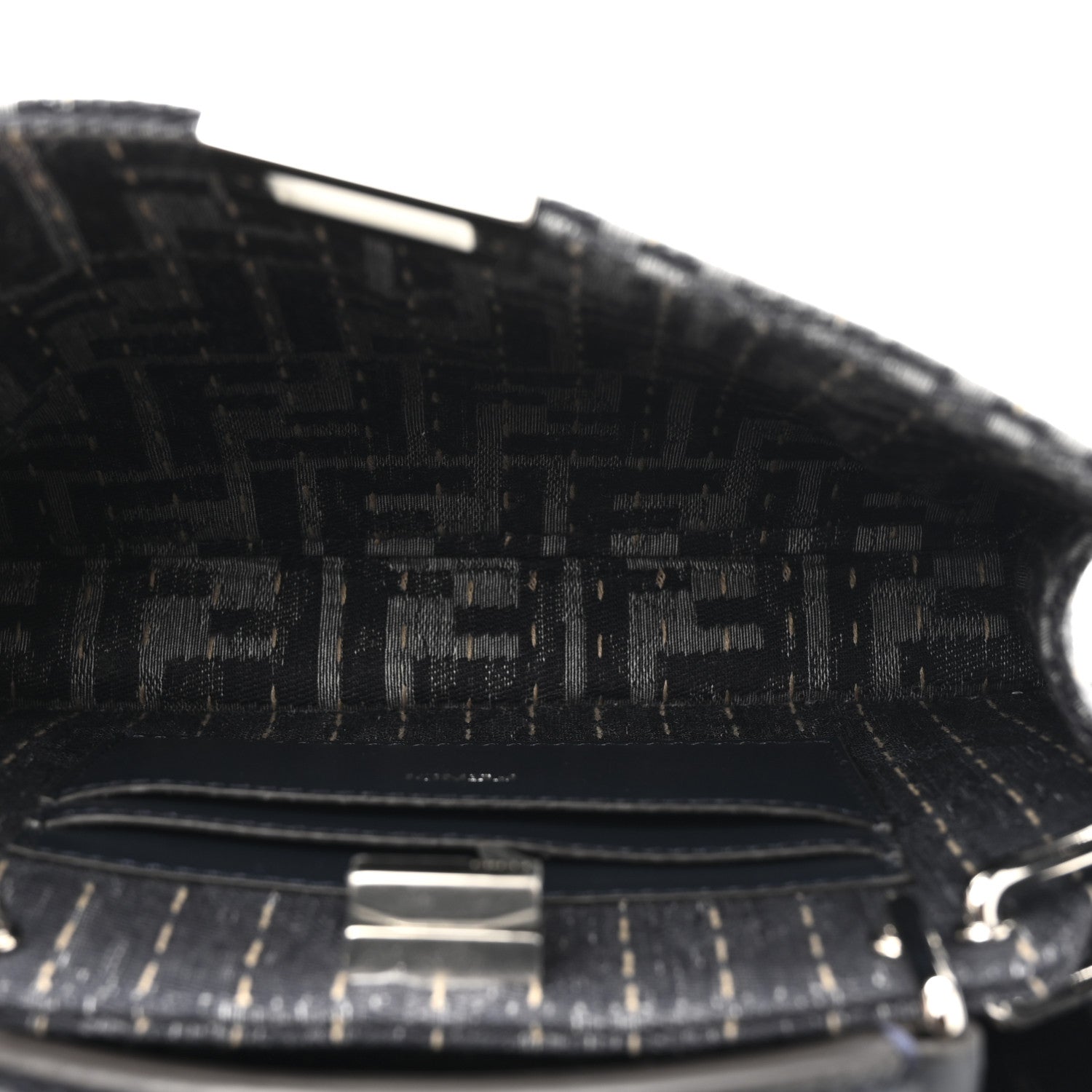Fendi Chenille Vitello Seta FF Peekaboo I See U X Cross Satchel Blue Notte 5 of 11