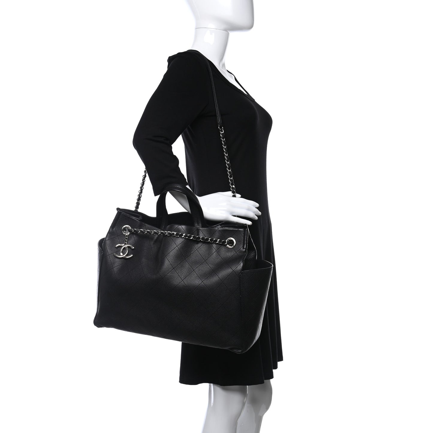 Grained Calfskin CC Pocket Tote Black