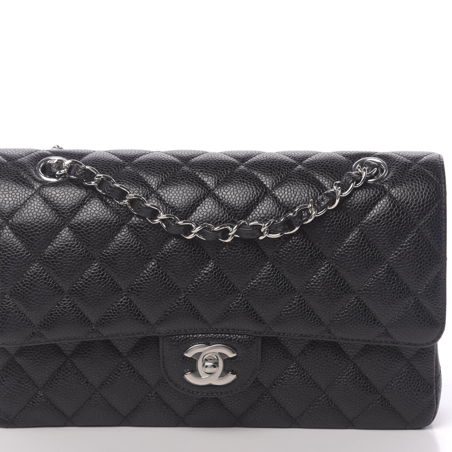 Caviar Quilted Medium Double Flap Black