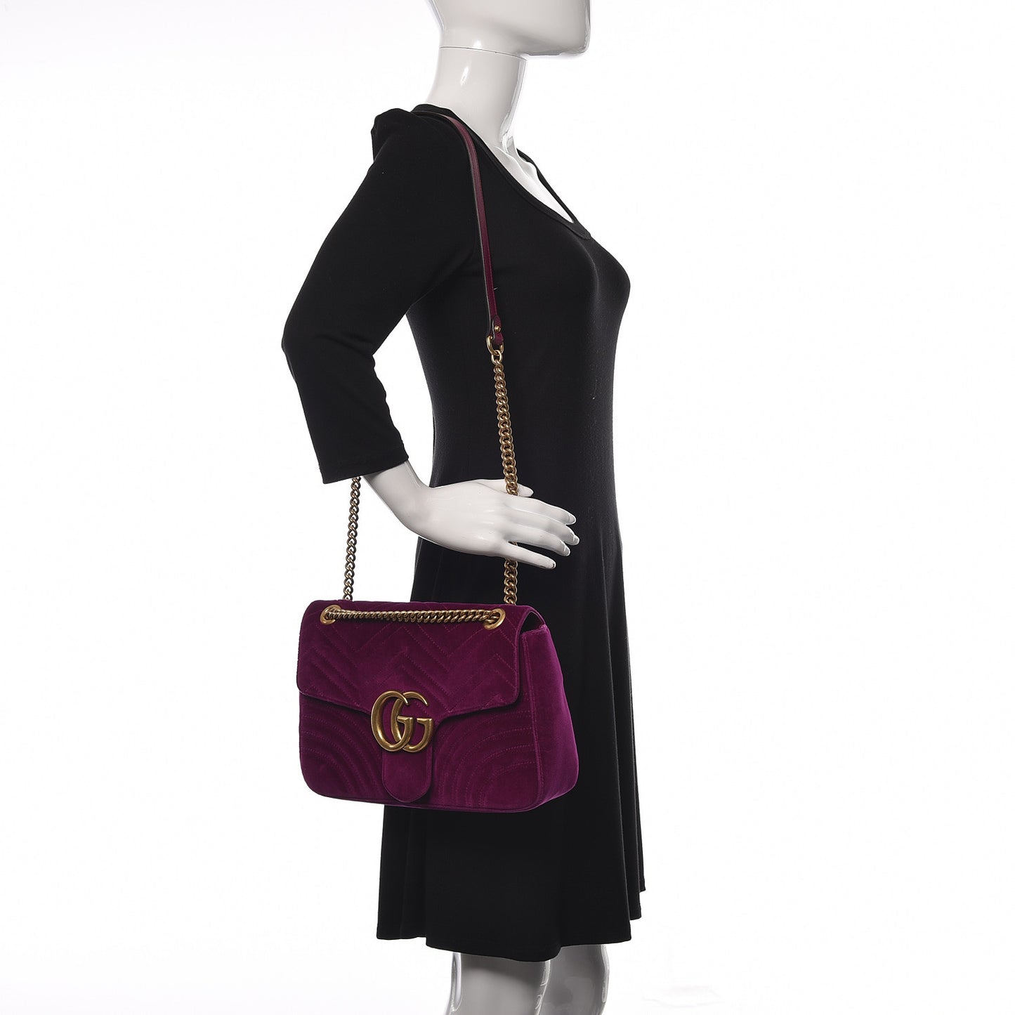 Velvet Matelasse Medium GG Marmont Shoulder Bag Fuchsia Violet Cyclamen