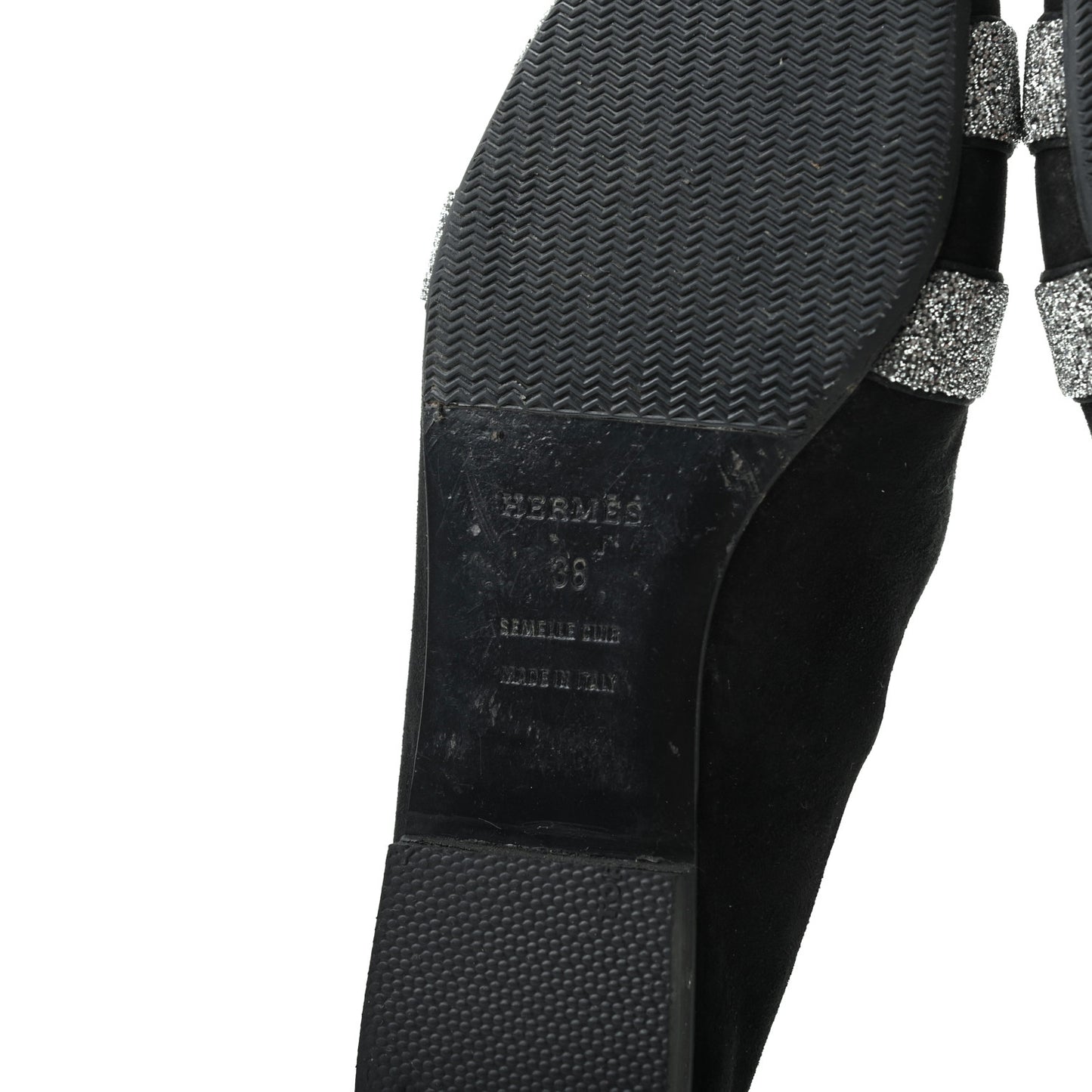 Suede Goatskin Crystal Roxane Mules 38 Gris Argente Black