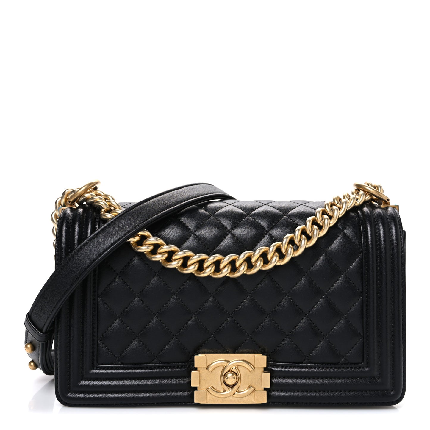 Lambskin Quilted Medium Boy Flap Black
