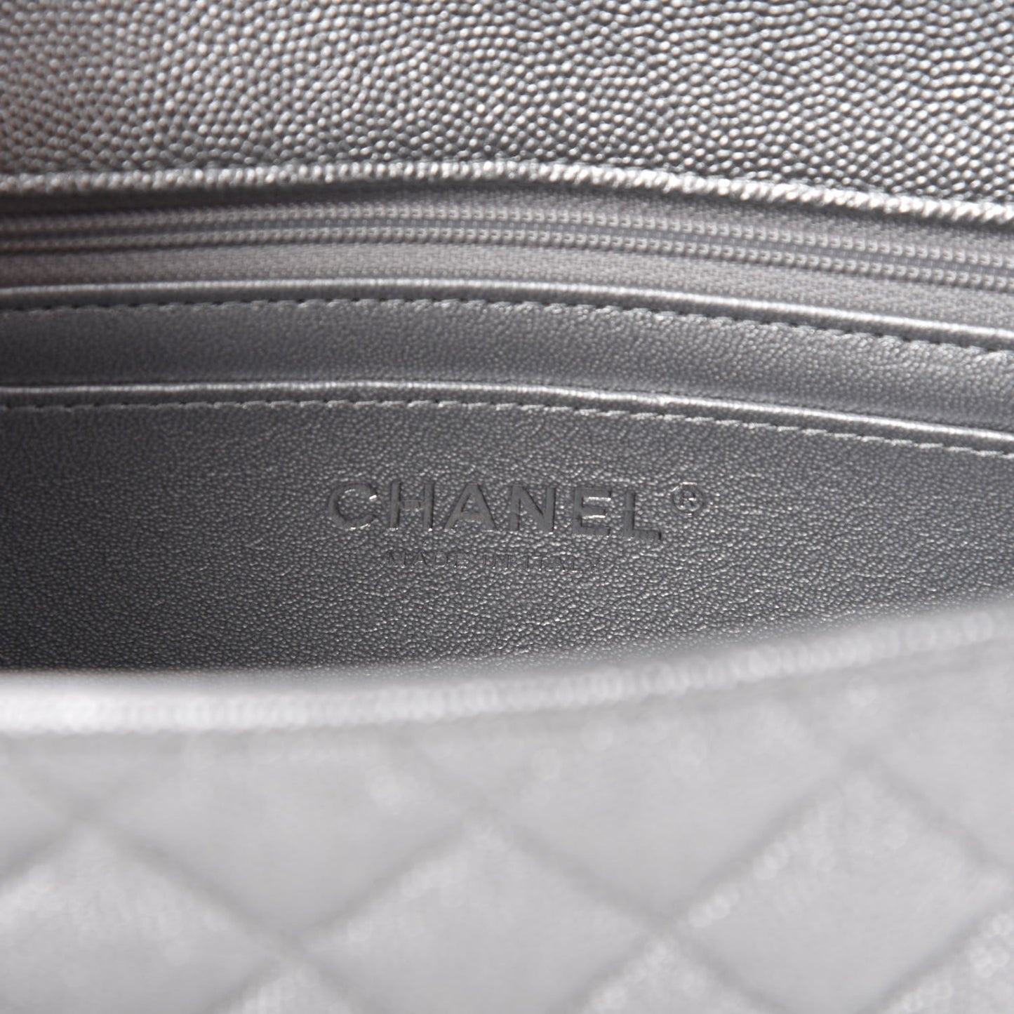 Metallic Caviar Quilted Mini Top Handle Rectangular Flap Silver