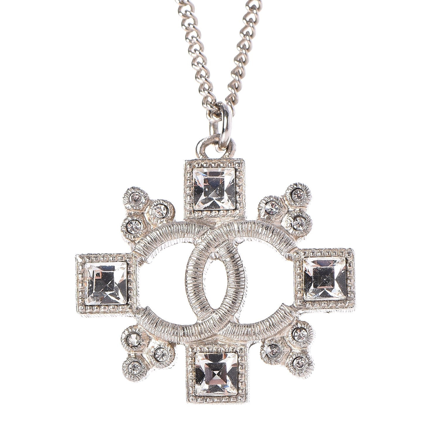 Chanel Crystal CC Necklace Silver 4 of 7