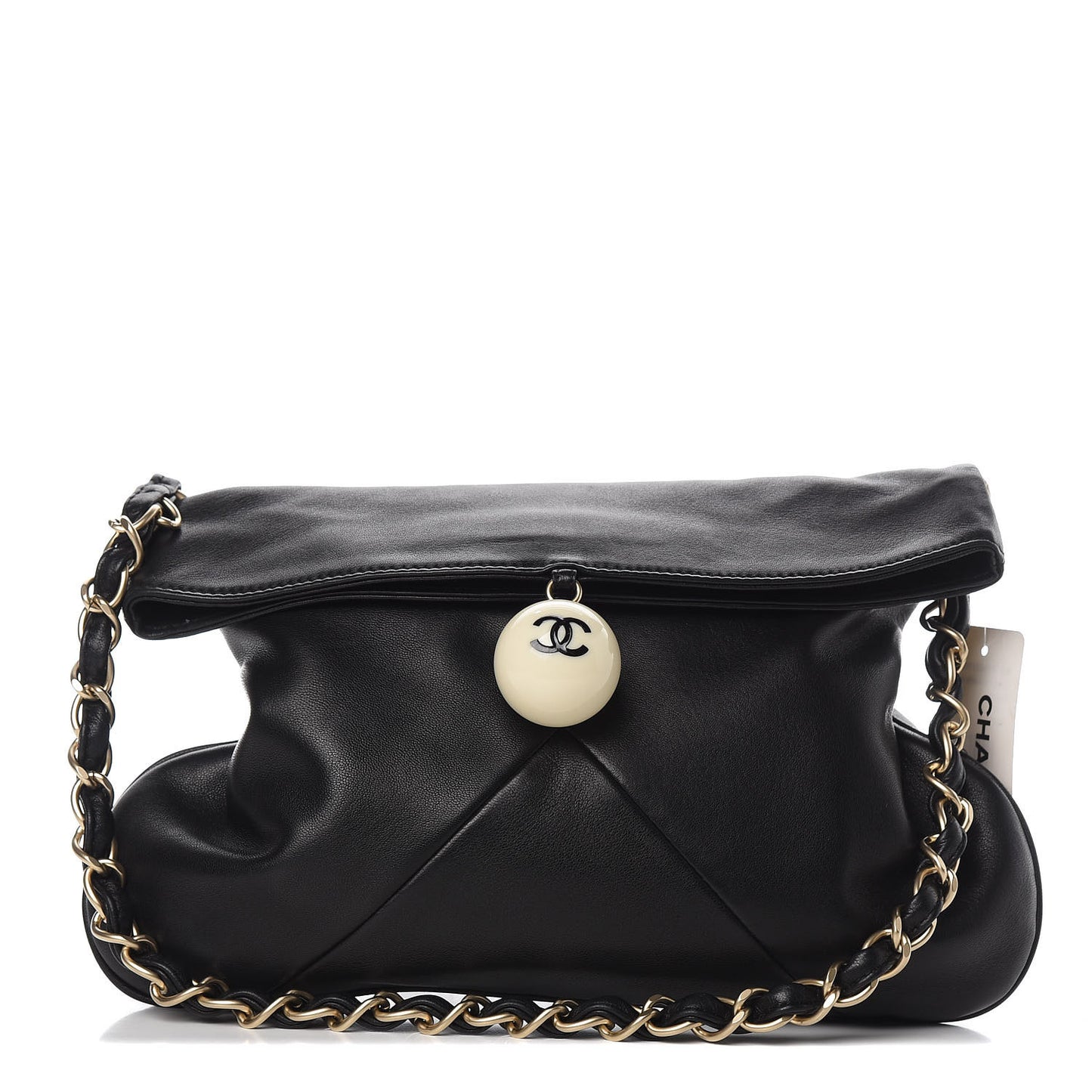 Lambskin Coco Ball Fold Over Bag Black