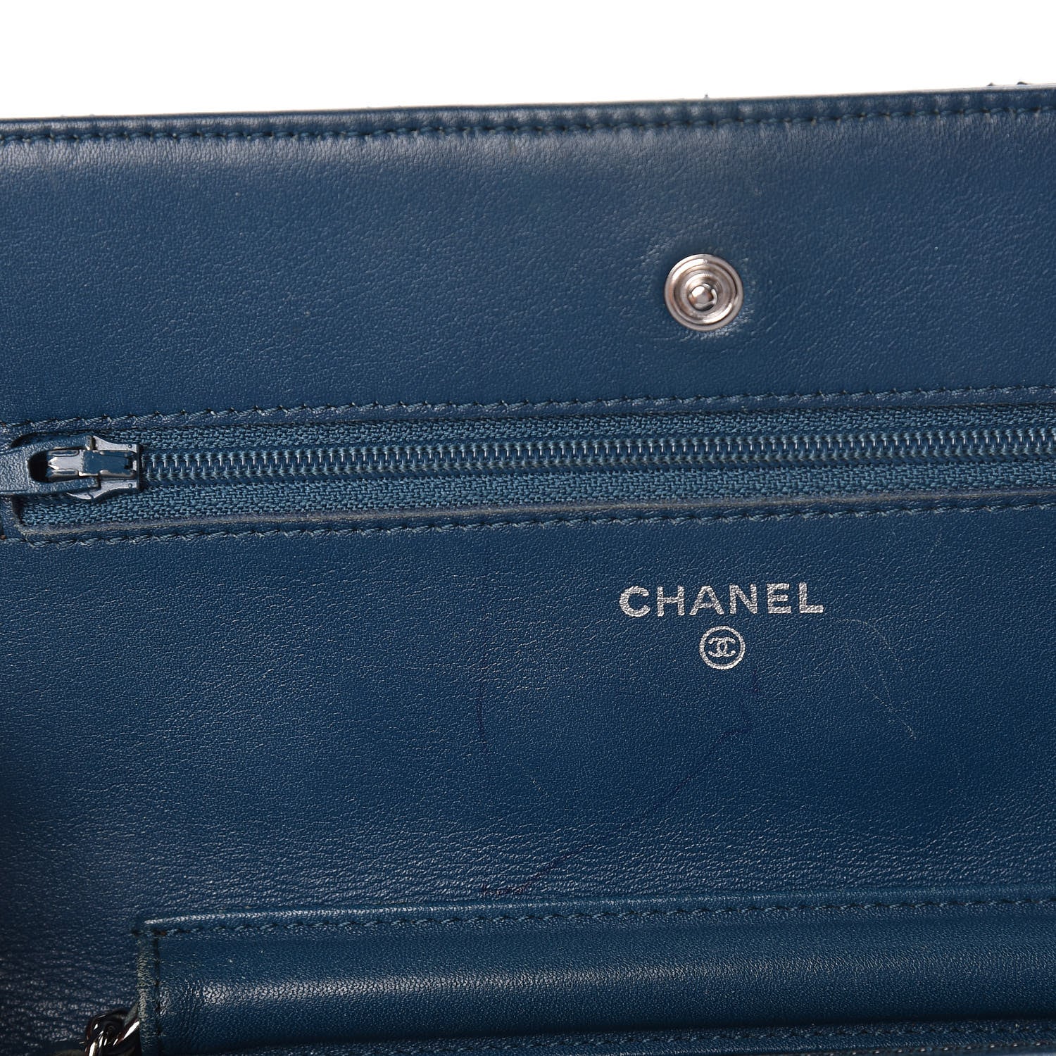 Chanel Patent Quilted Wallet On Chain WOC Blue 10 of 11