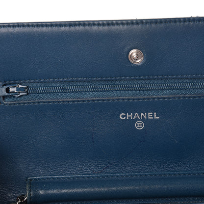 Chanel Patent Quilted Wallet On Chain WOC Blue 10 of 11
